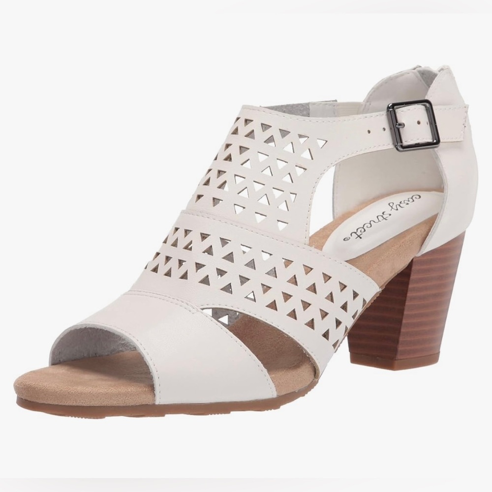 Easy Street Women's Block Heel Sandal Heeled, White, 8W